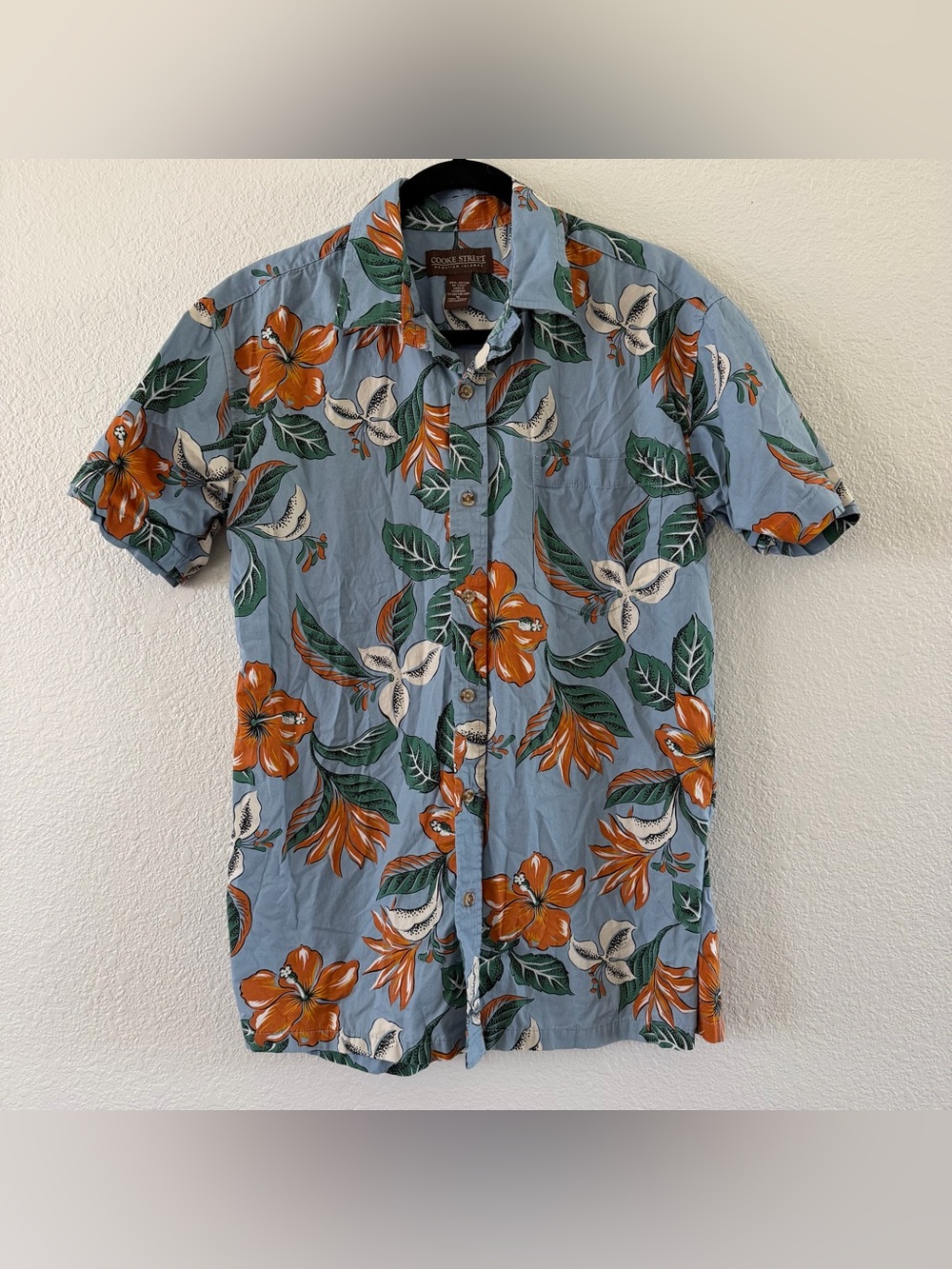 Cooke Street Men's Aloha Hawaiian Shirt Cotton Floral Print Size Medium Blue